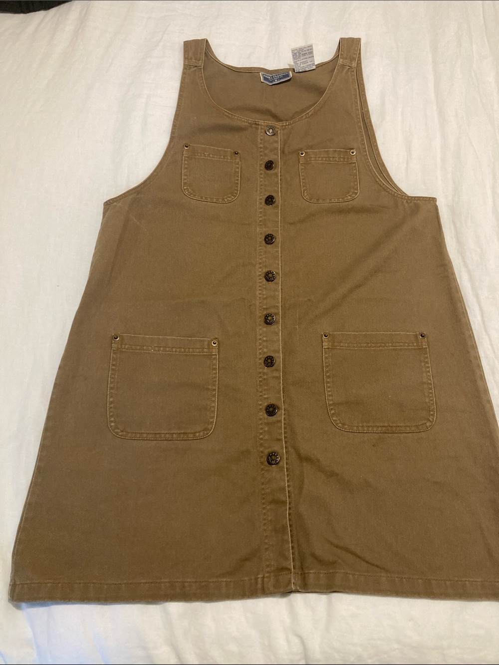 Casual Button-Front Cotton Blend Tank Dress in Brown
